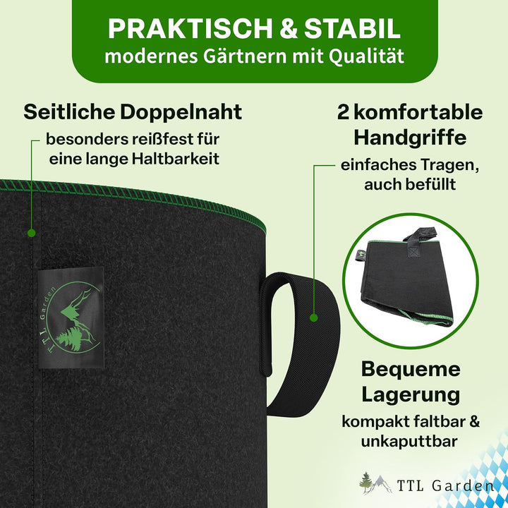 TTL GARDEN 10x 12L Pflanzsack aus Vlies Stoff aus 300 g/m² Filz &amp; Vlies - | Stofftopf 10er Set 12 Li