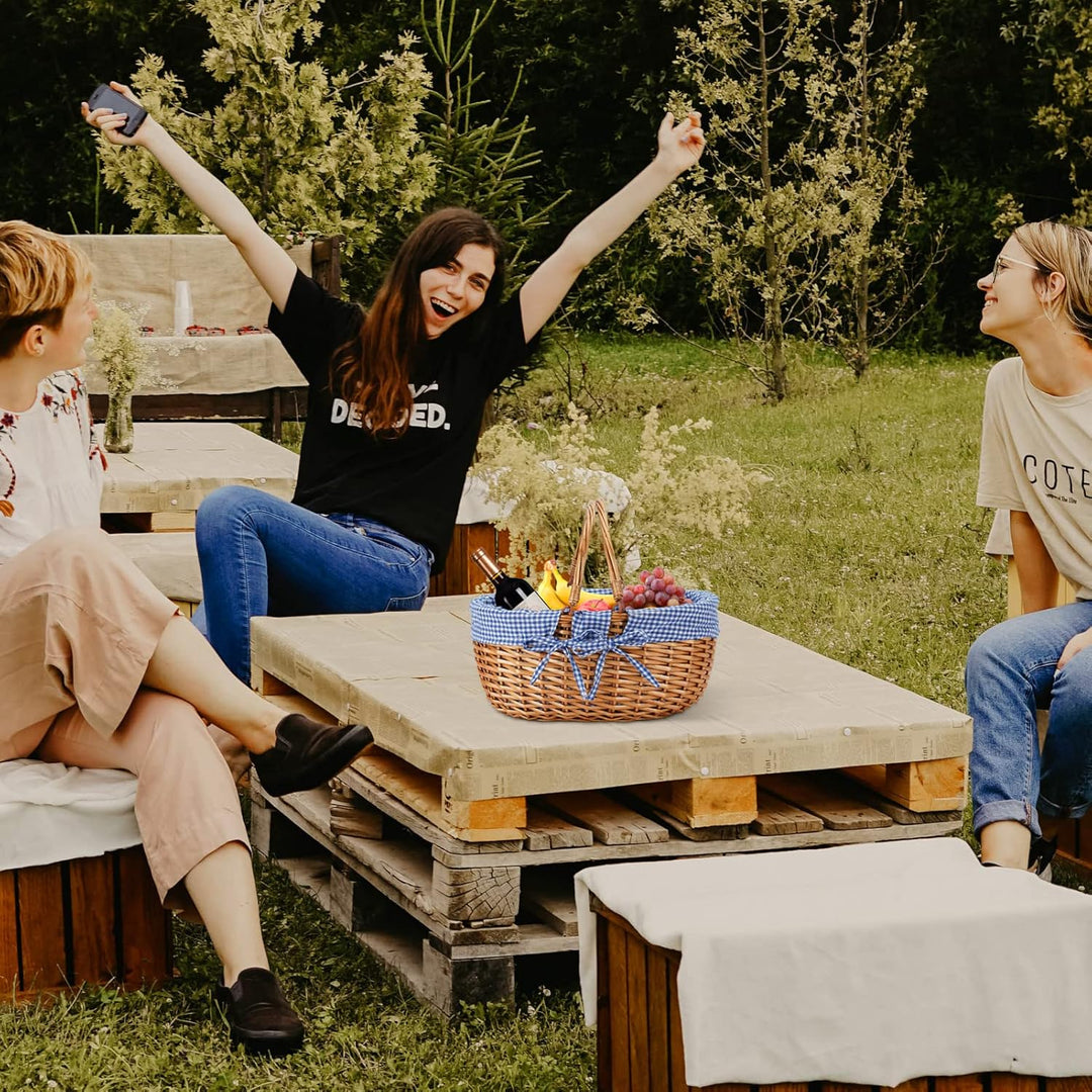 G Good GAIN Weiden-Picknickkorb mit Doppelten, Faltbaren Griffen, Weiden-Picknickkorb, Handgewebter