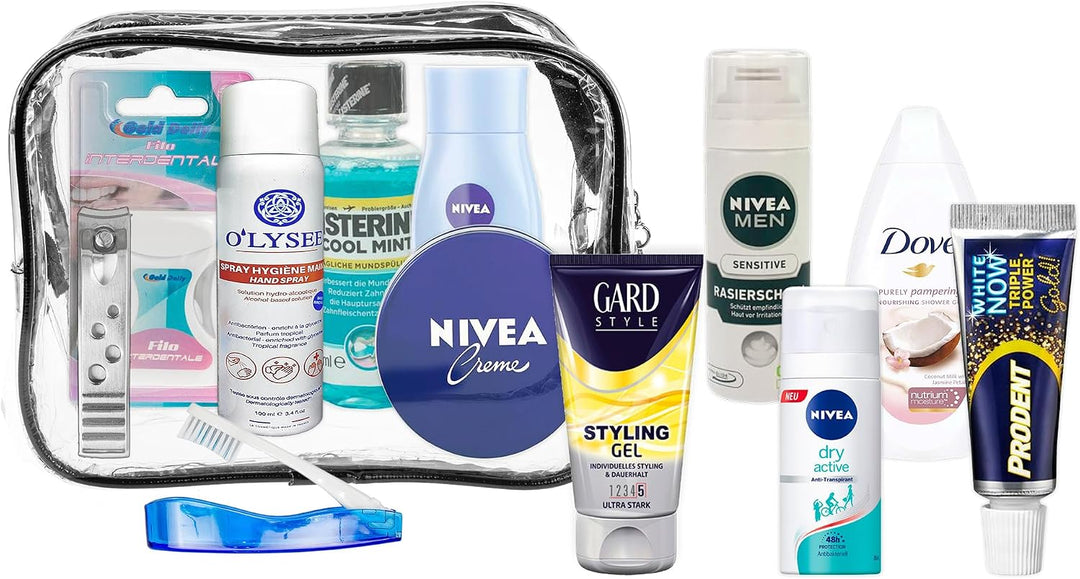 Reise-Essentials-Kit, Reiseset geeignet für Handgepäck, Urlaub und Geschäftsreisen, bestehend aus Al