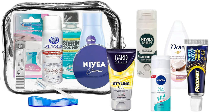 Reise-Essentials-Kit, Reiseset geeignet für Handgepäck, Urlaub und Geschäftsreisen, bestehend aus Al