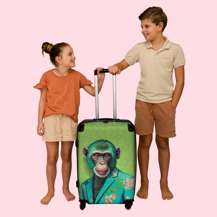 Koffer gross Trolley Rollkoffer Reisekoffer mit 4 Rollen Fotokoffer - AFFE - Bluse - Grün - Porträt