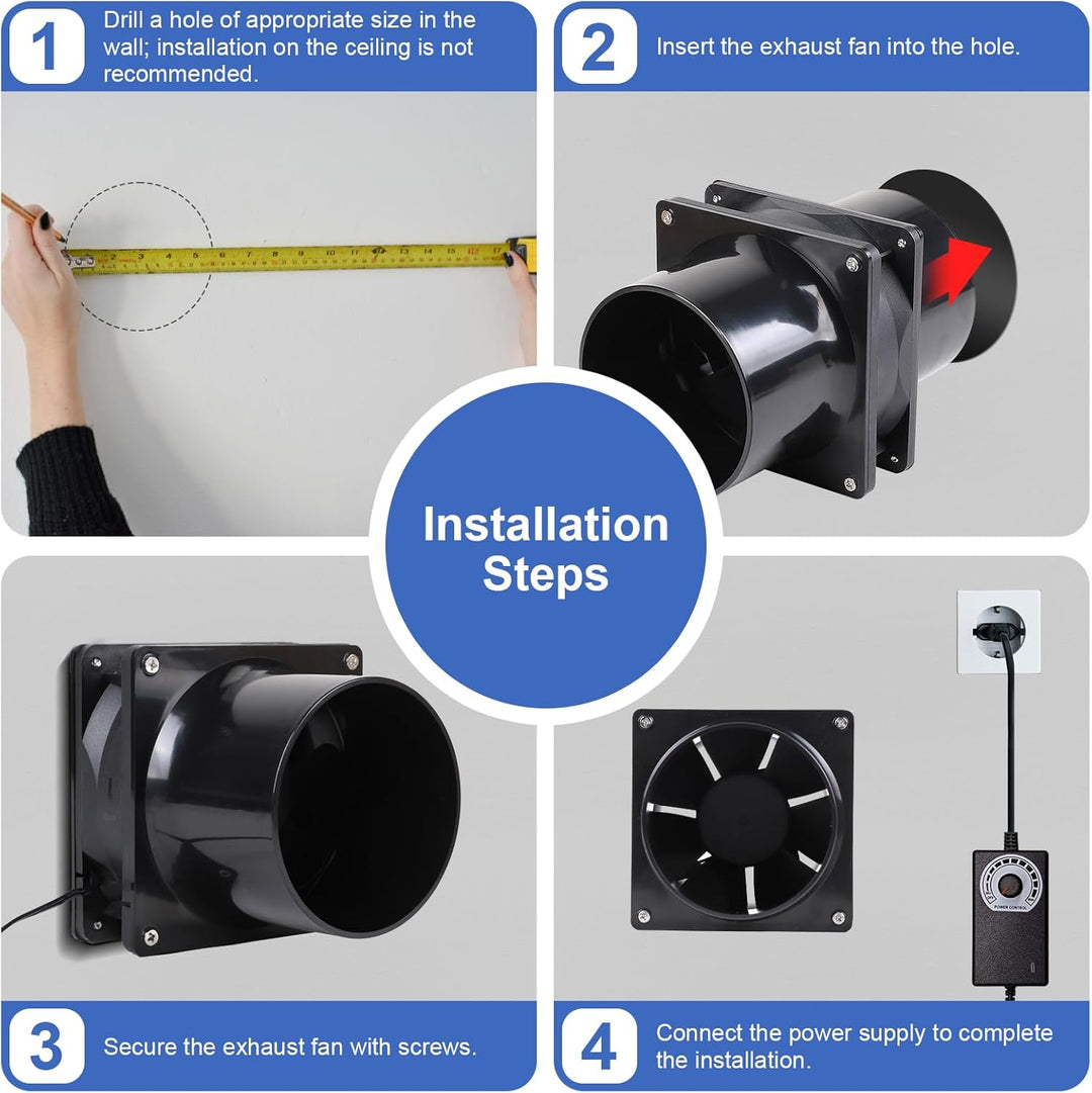 CPROSP Abluftventilator 100mm mit Geschwindigkeitsregler, Rohrventilator, Rauchabzug Ventilator mit