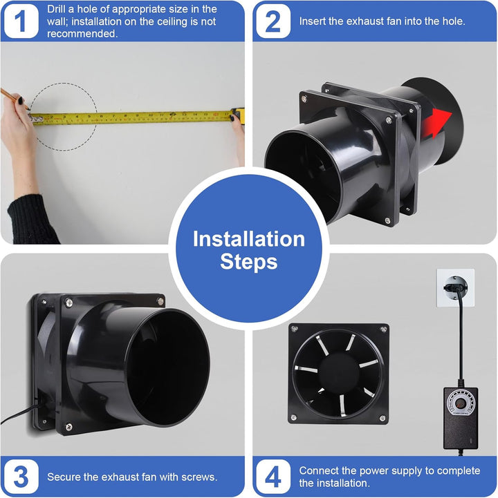 CPROSP Abluftventilator 100mm mit Geschwindigkeitsregler, Rohrventilator, Rauchabzug Ventilator mit