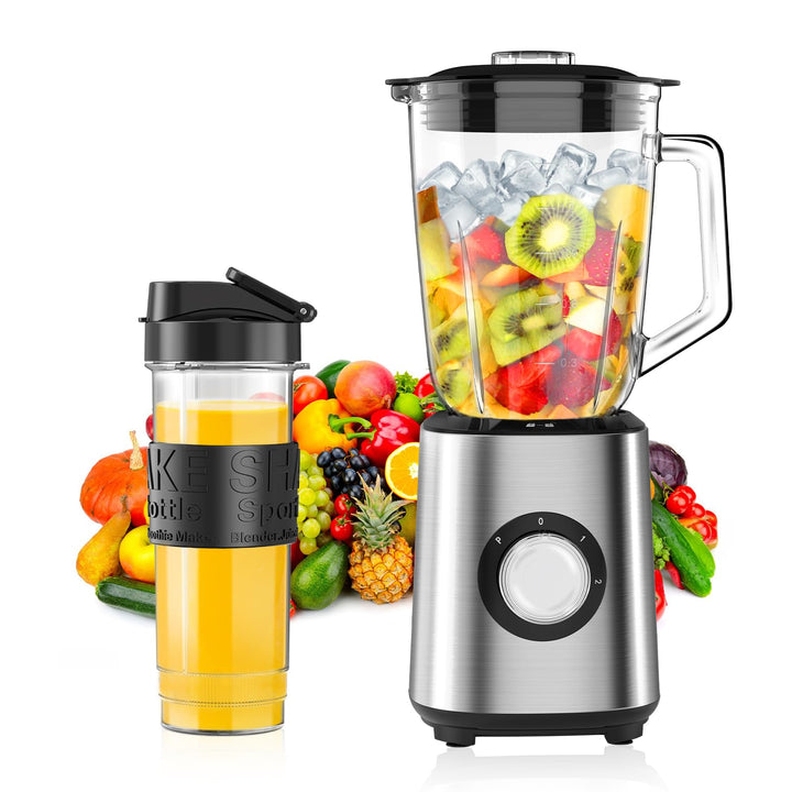 Standmixer, Smoothie Maker, 700W Blender, Mixer Smoothie Maker Combo 1,5L Glasbehälter mit 570ml Rei