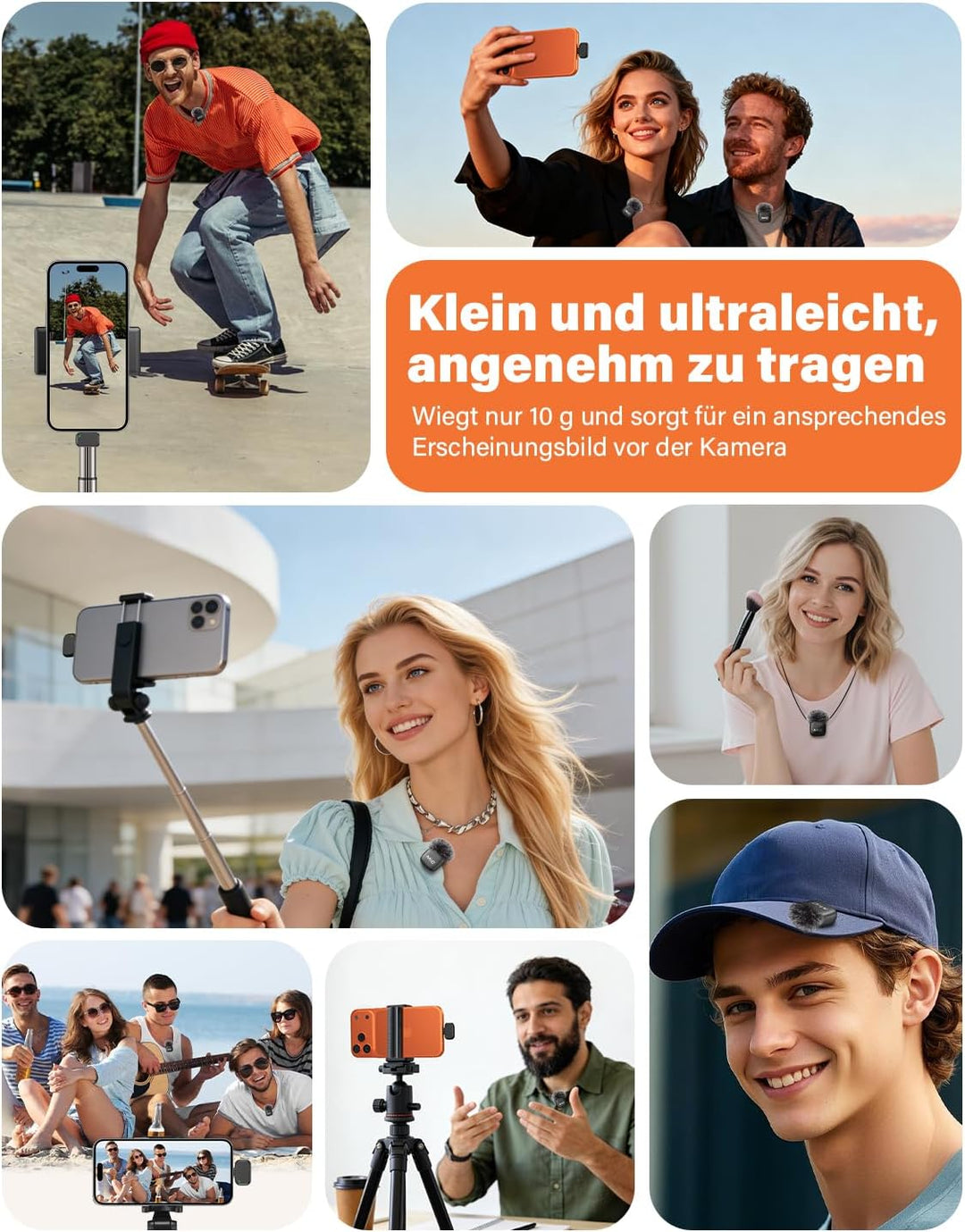 Kabelloses Lavalier Mikrofon, 2er-Pack Mini-Mikrofon mit Rauschunterdrückung, Auto-Pairing und Stumm