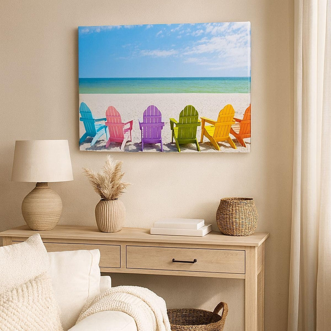 Bilder auf Leinwand 100x70cm Leinwandbild Sunbed ufer florida Sommer Gross Wanddeko Bild Schlafzimme