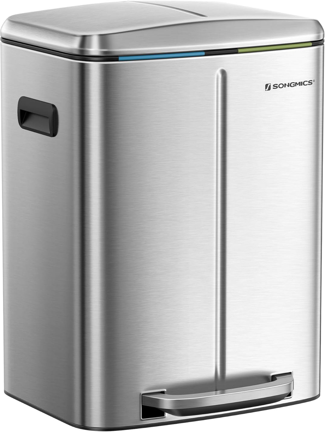 SONGMICS 40 L Mülleimer mit 2 Fächern, 2 x 20 L, Abfalleimer, Treteimer aus Metall, Inneneimer aus K