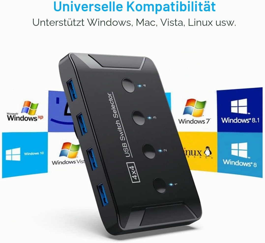 Chenyang USB 3.0 KVM Sharing Switch Selector 4 Computer teilen 4 USB Geräte für Tastatur Maus Scanne