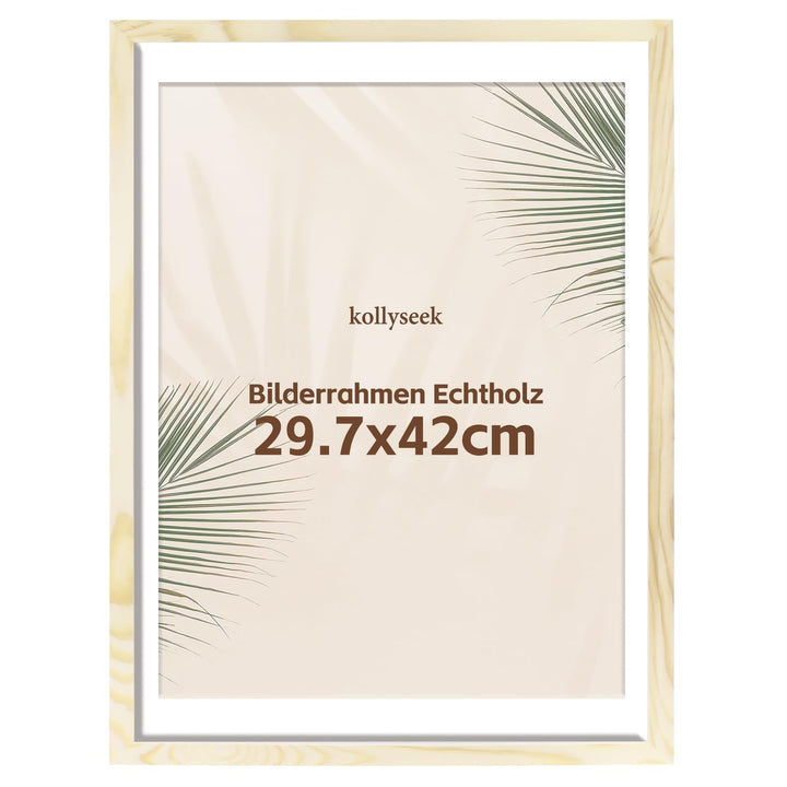 kollyseek Bilderrahmen Din A3(29.7x42cm) Echtholz mit Passepartout Holz Rahmen mit Acrylglas Kieferh