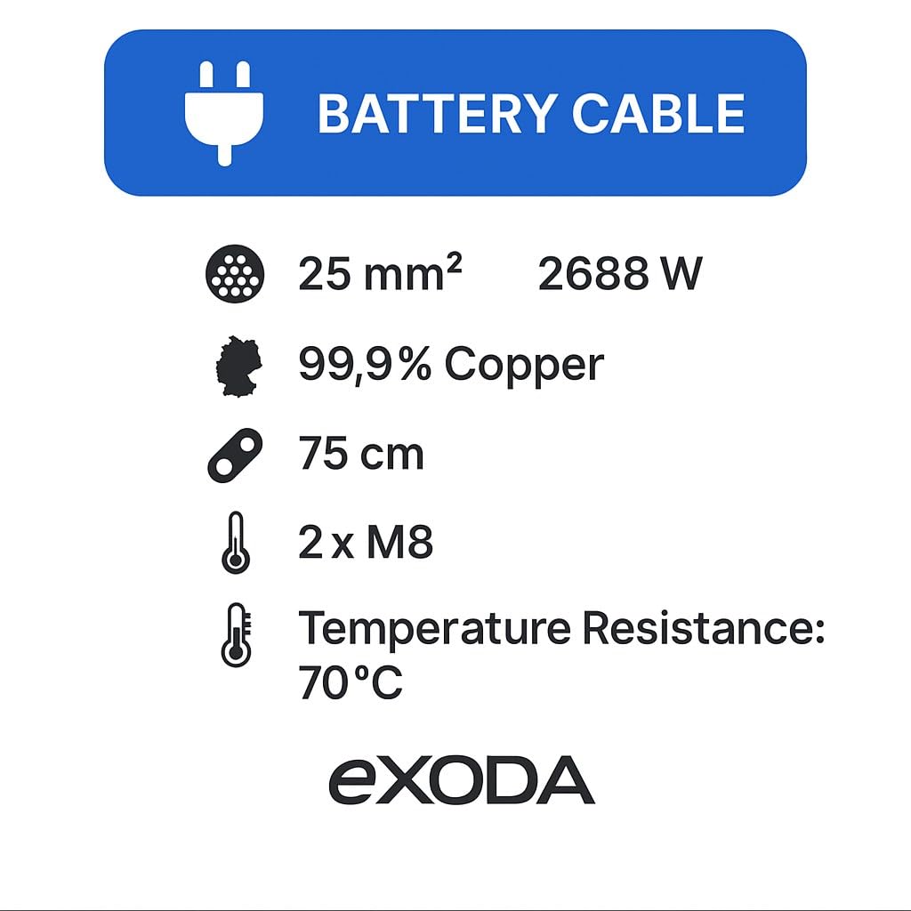 Exoda Batteriekabel 25mm² 75cm M8 Rot flexibel 99 Kupfer Auto Moto Rot 25 mm² 75cm M8, Rot 25 mm² 75