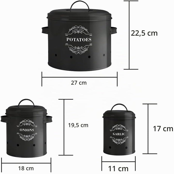 Virklyee Kartoffeltopf, Zwiebeltopf und Knoblauchtopf Belüftet Vorratsbehälter Set, Set of 3 Die per