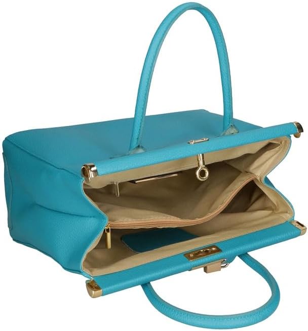 Gave Lux Damen Handtasche Echtleder Dollaro Doppelfach Abnehmbarer Schultergurt Made in Italy Turquo