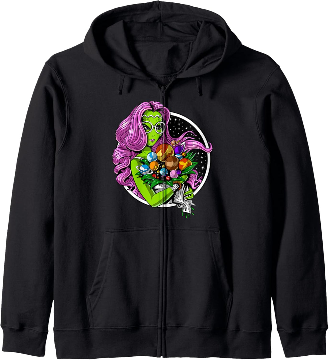 Weltraum Ausserirdische Alien Hippie Psychedelisches Damen Kapuzenjacke