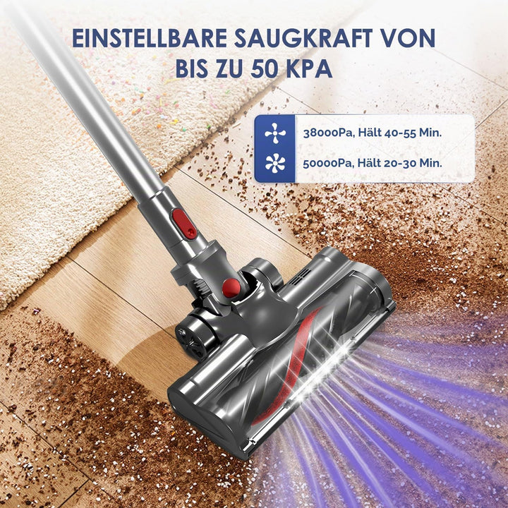 Staubsauger Kabellos, 45000Pa Akku Staubsauger mit Smart Display, 50 Min Laufzeit, Touchscreen, Anti