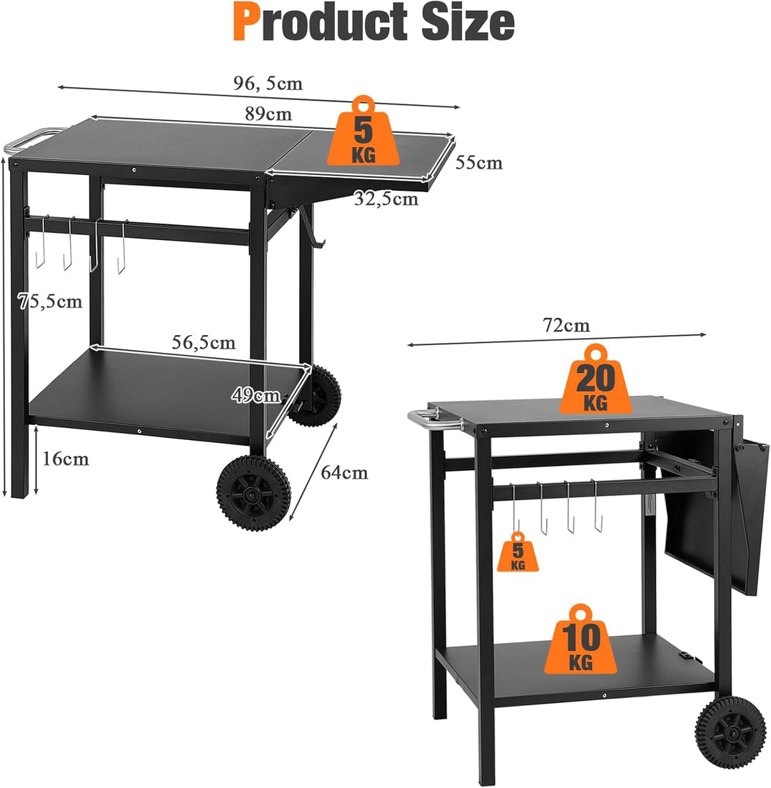 KOMFOTTEU Grilltisch Grillwagen Metall, Garten Rollwagen mit klappbaren Arbeitstisch, Küchenregal au
