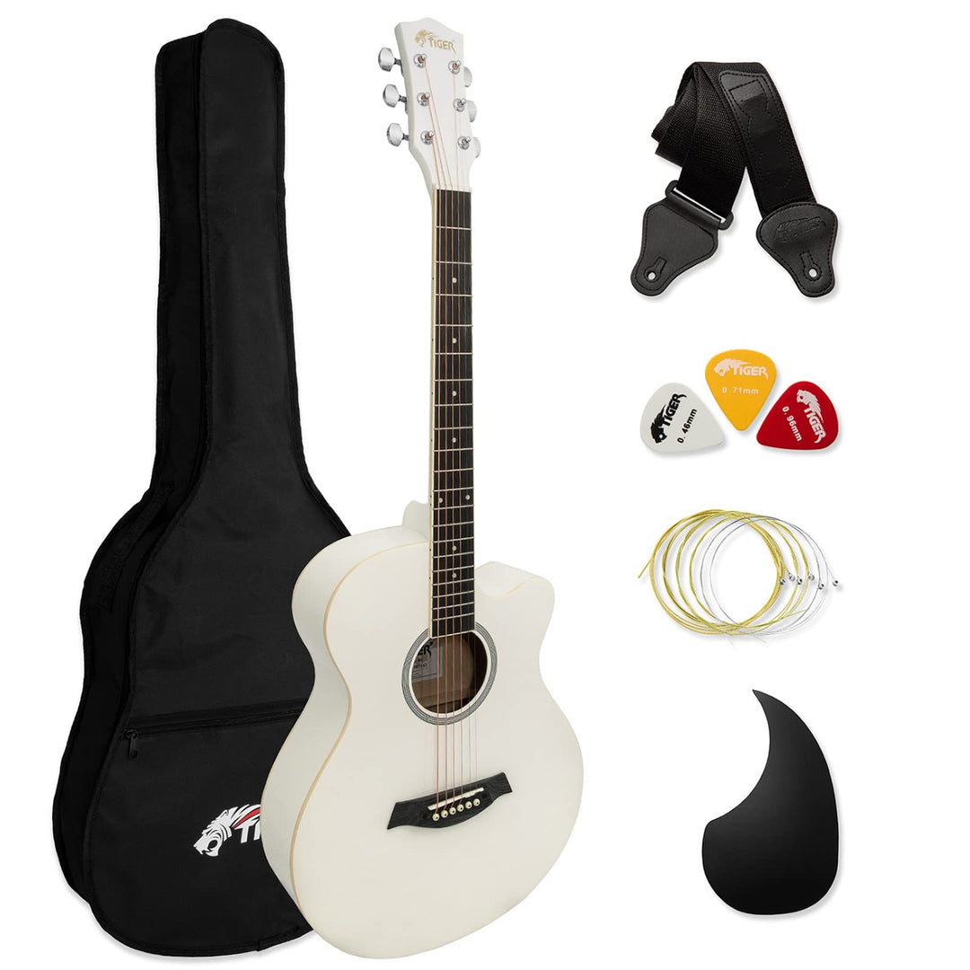 TIGER Akustikgitarre für Anfänger - Weiss Weiss Volle Grösse Cutaway Single, Weiss Volle Grösse Cuta