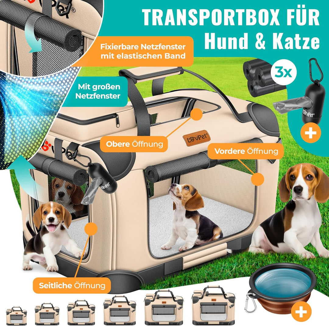Lovpet® Transportbox Hund Katze Transporttasche S 49,5x34,5x35cm | Hunde-Tragetasche Faltbare Katzen