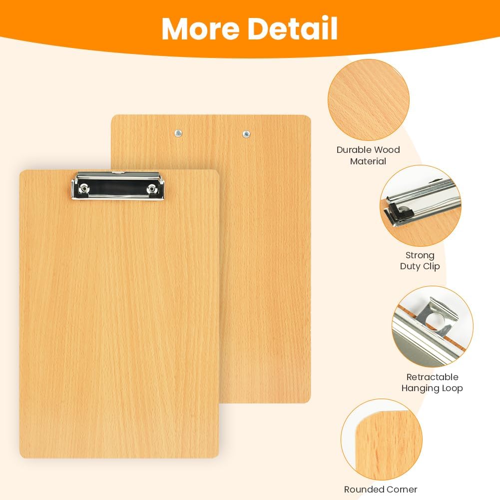 OFFCUP Klemmbrett A4 Holz, 12 Stück Klemmbretter mit Metalklemme Clipboard Schreibbrett A4 Hartplatt