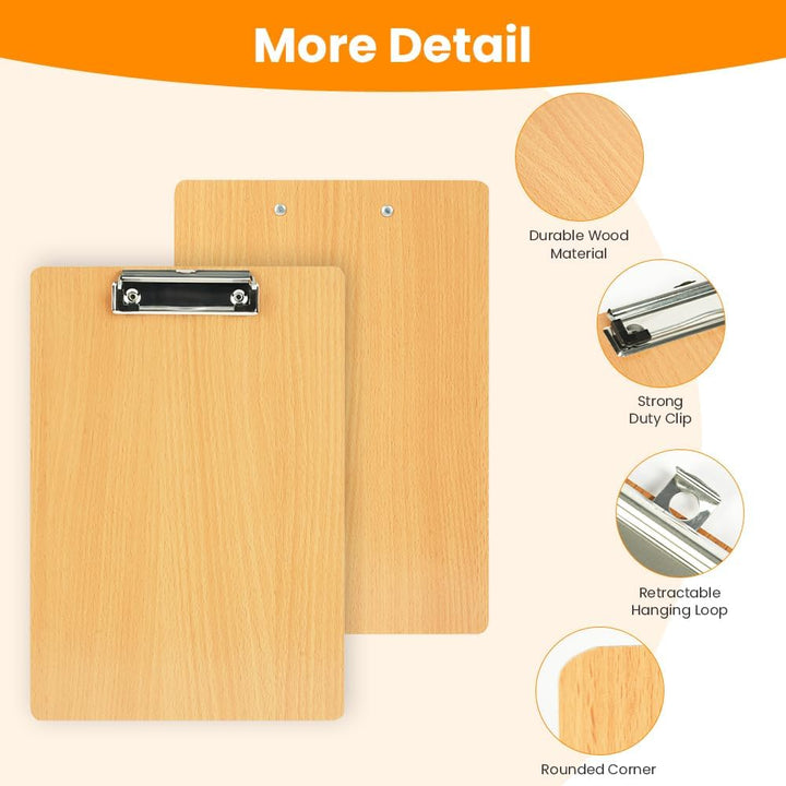 OFFCUP Klemmbrett A4 Holz, 12 Stück Klemmbretter mit Metalklemme Clipboard Schreibbrett A4 Hartplatt