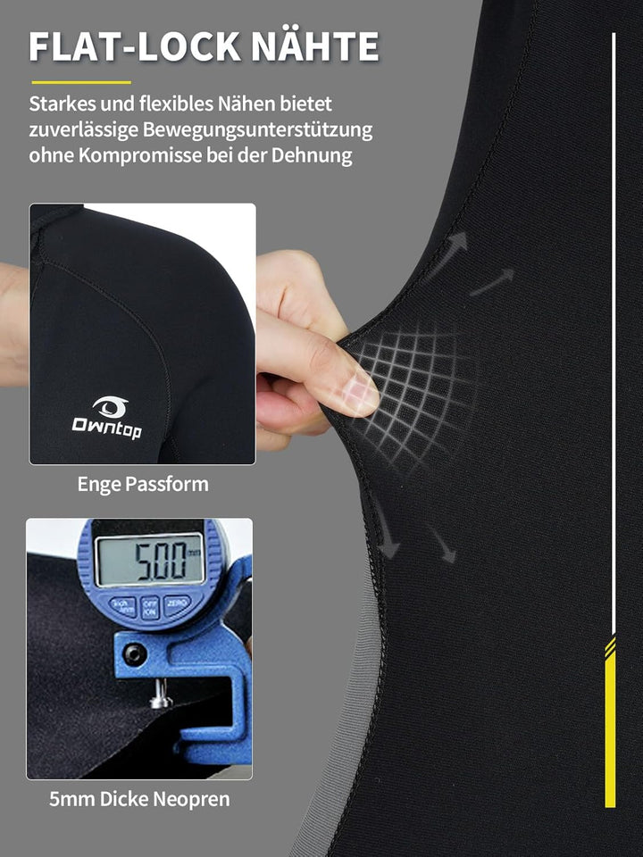 Owntop 5mm Neoprenanzug für Herren Damen– Neopren Tauchanzüge Stretch Langarm Einteilig Frontreissve