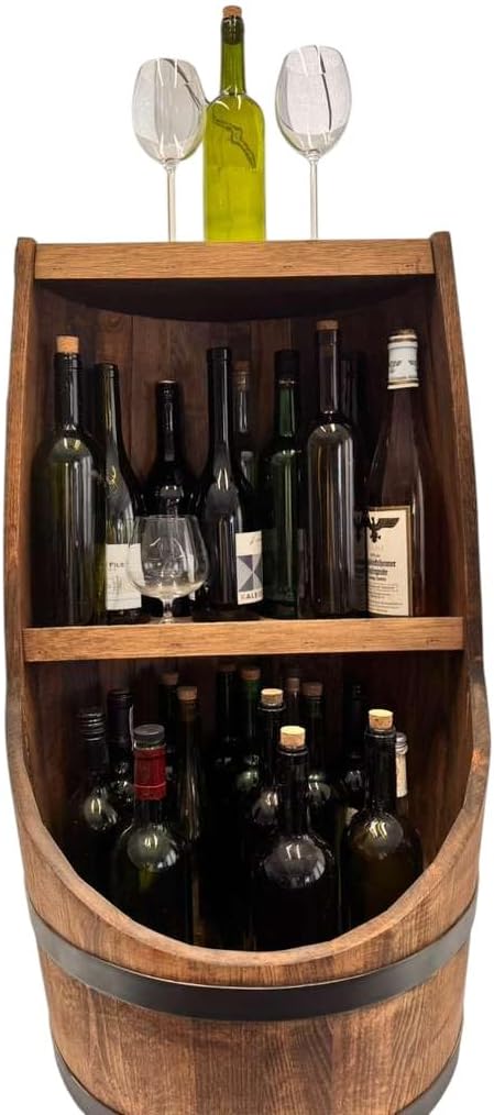 weeco Fassbar in braun. Stilvolle Hausbar aus Holz, Exklusive Weinfass mit Regal. Höhe 80x43cm - Her
