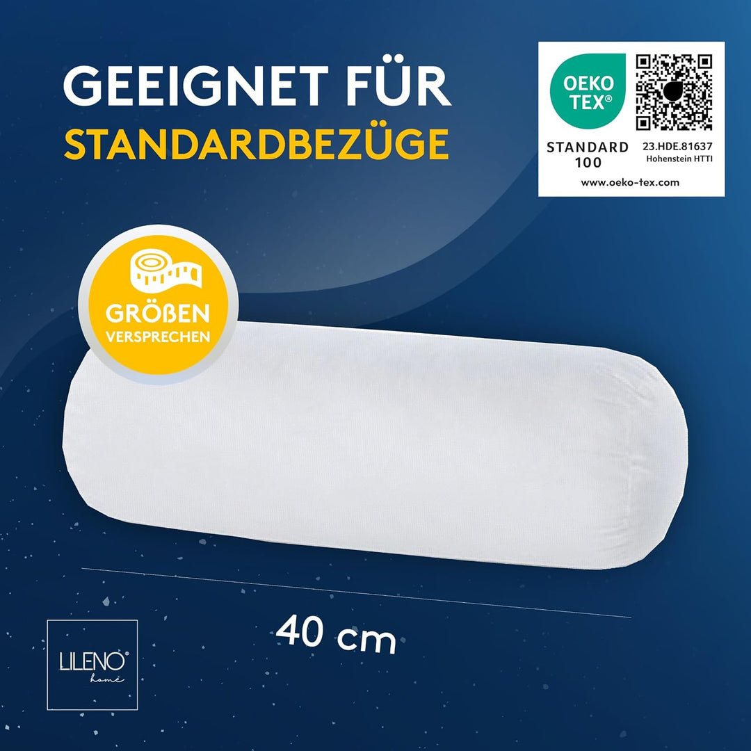 LILENO HOME Microfaser Nackenrolle 15x40 cm [2er Set] bis 95 Grad waschbar mit Reissverschluss - Kop