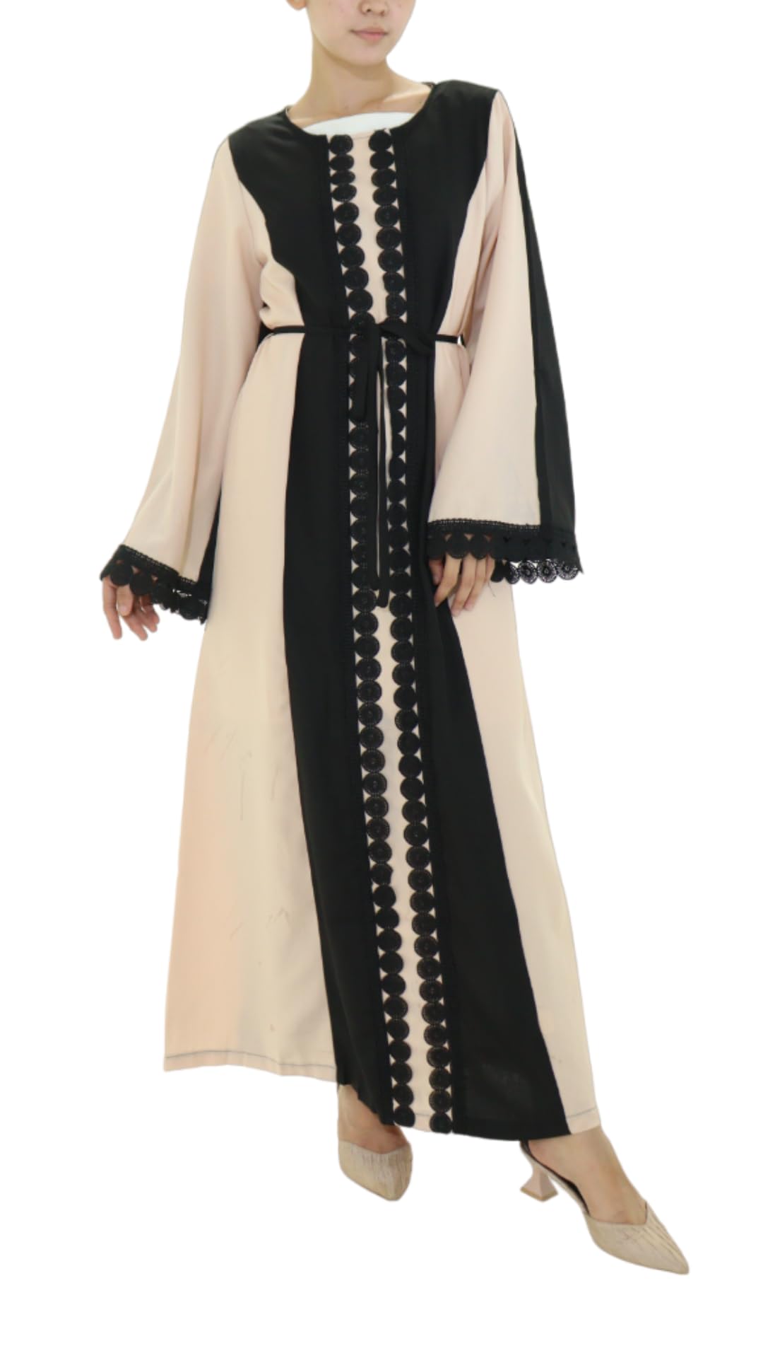 Musuly Djellaba für Damen 34 Beige und Schwarz, 34 Beige und Schwarz