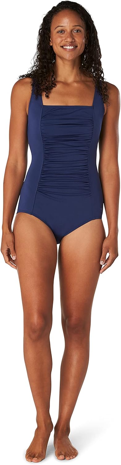 Speedo Damen Einteiler Endurance+ Gerafftes Tanktop moderater Schnitt Badeanzug Peacoat 6, Peacoat 6
