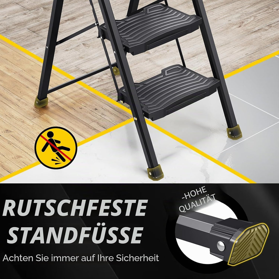 KINGRACK Trittleiter 3 Stufen klappbar mit Traglast von 400 KG, mit Nicht-entschlüpfbarem, Leichter