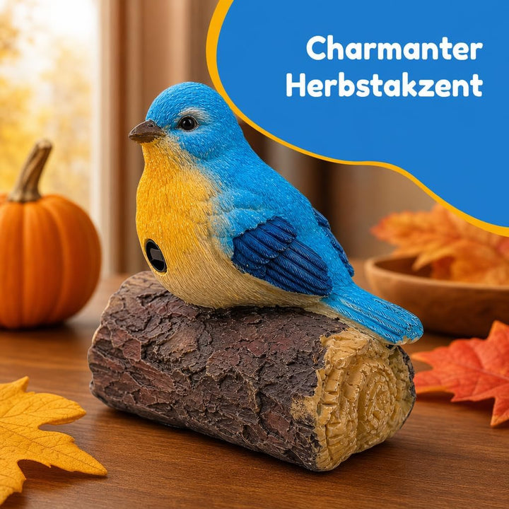 MIJOMA Dekovogel mit Vogelgezwitscher & Bewegungsmelder – Zwitschernder Vogel auf AST, Handbemalt, 1