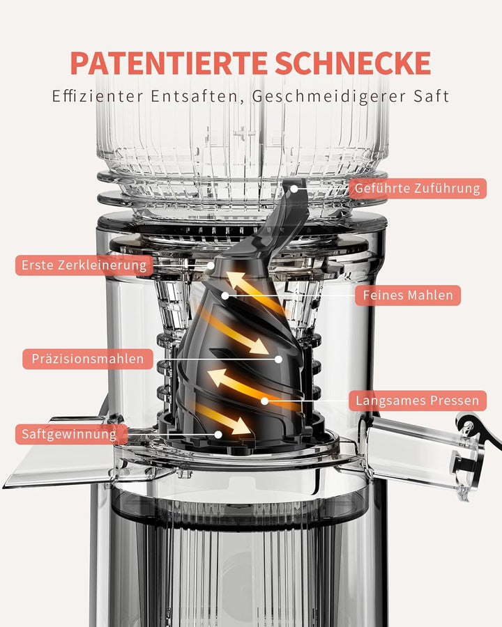 Entsafter Gemüse und Obst Testsieger – Slow Juicer mit 130 mm Extra Breitem Einfüllschacht, Kaltpres