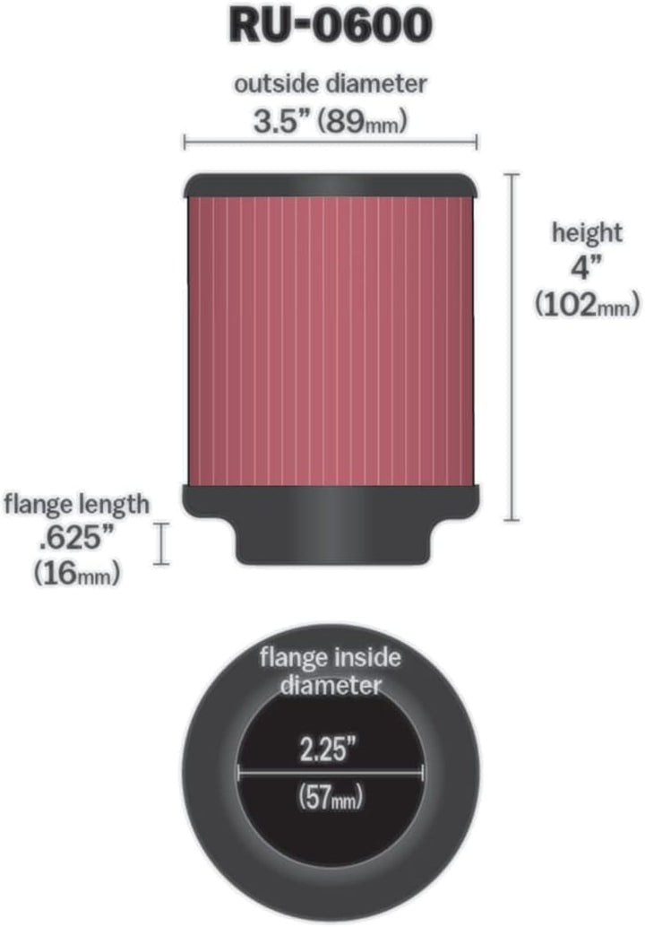 K&N RU-0600 KFZ und Motorrad Gummi Universalluftfilter, Rot