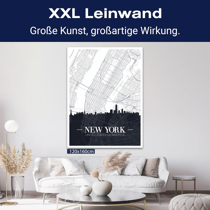 wandmotiv24 Stadt Karte als Leinwandbild, 60x45cm, Hochformat, New York City, USA, NYC, Amerika, Sta