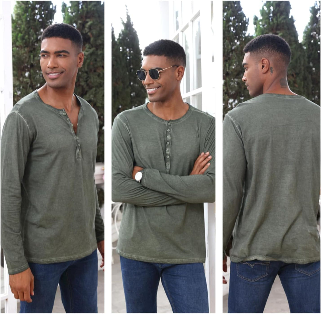 YawYews Henley Shirt Herren Langarm Langarmshirt Herren Longsleeve T Shirt Vintage Tshirt Baumwolle