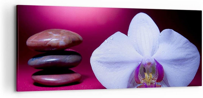 Wandbilder Dekoration Wohnzimmer Spa braune Steine weisse Orchidee Panorama Bilder auf Leinwand 120x