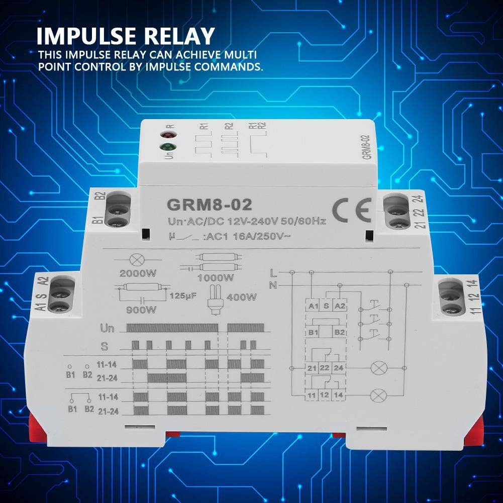 Tosuny GRM8-02 Elektronisches Impulsrelais, AC/DC 12-240V Stromstossrelais, Speicherrelais mit LED-A