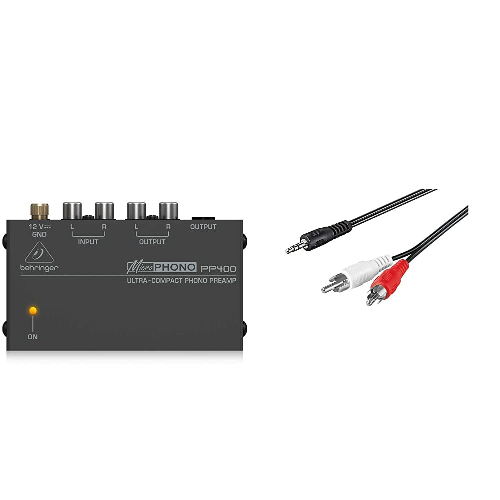 Behringer PP400 Mikrofon Plattenspieler Vorverstärker, Schwarz & Goobay Audio/Video Kabel (3,5mm Ste