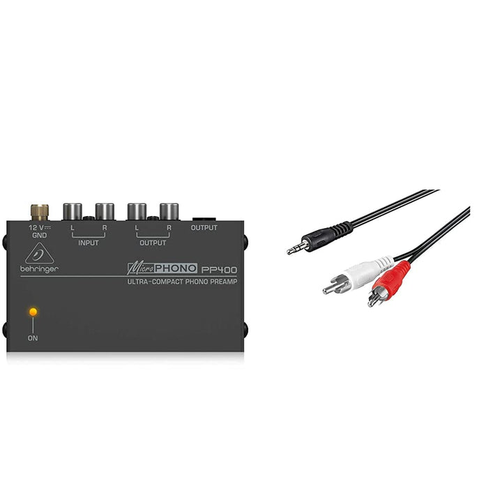 Behringer PP400 Mikrofon Plattenspieler Vorverstärker, Schwarz & Goobay Audio/Video Kabel (3,5mm Ste