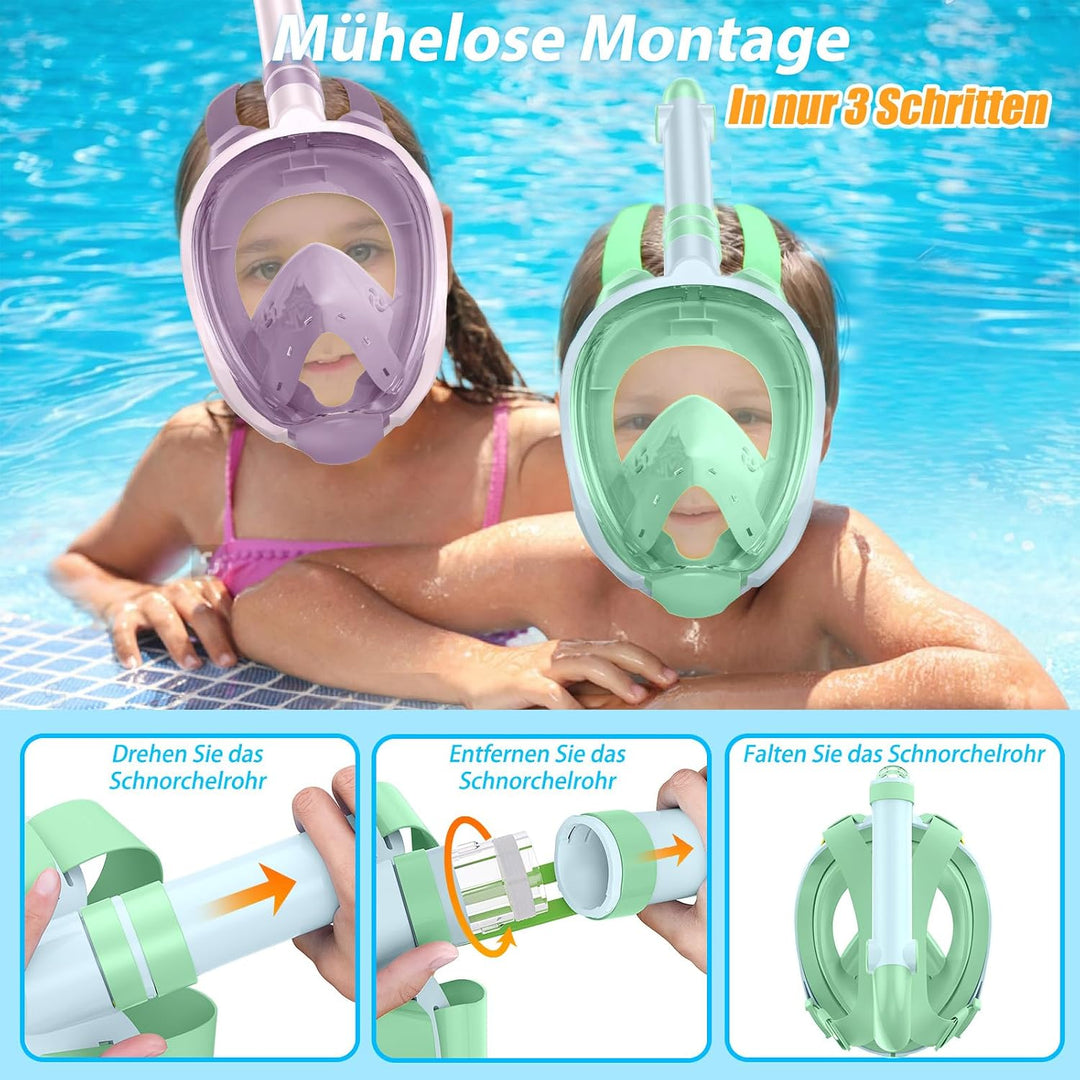 X99 Schnorchelmaske Vollmaske,180-Grad-Sicht Anti-Fog Tauchmaske mit Sportkameras Kompatible, Tauche
