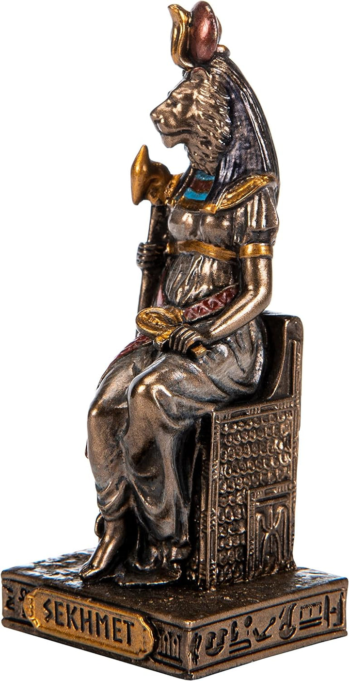 BEAUTIFUL GREEK STATUES Sekhmet Miniatur-Statue, ägyptische Göttin, Harz, handbemalt, Bronze, 7,4 cm
