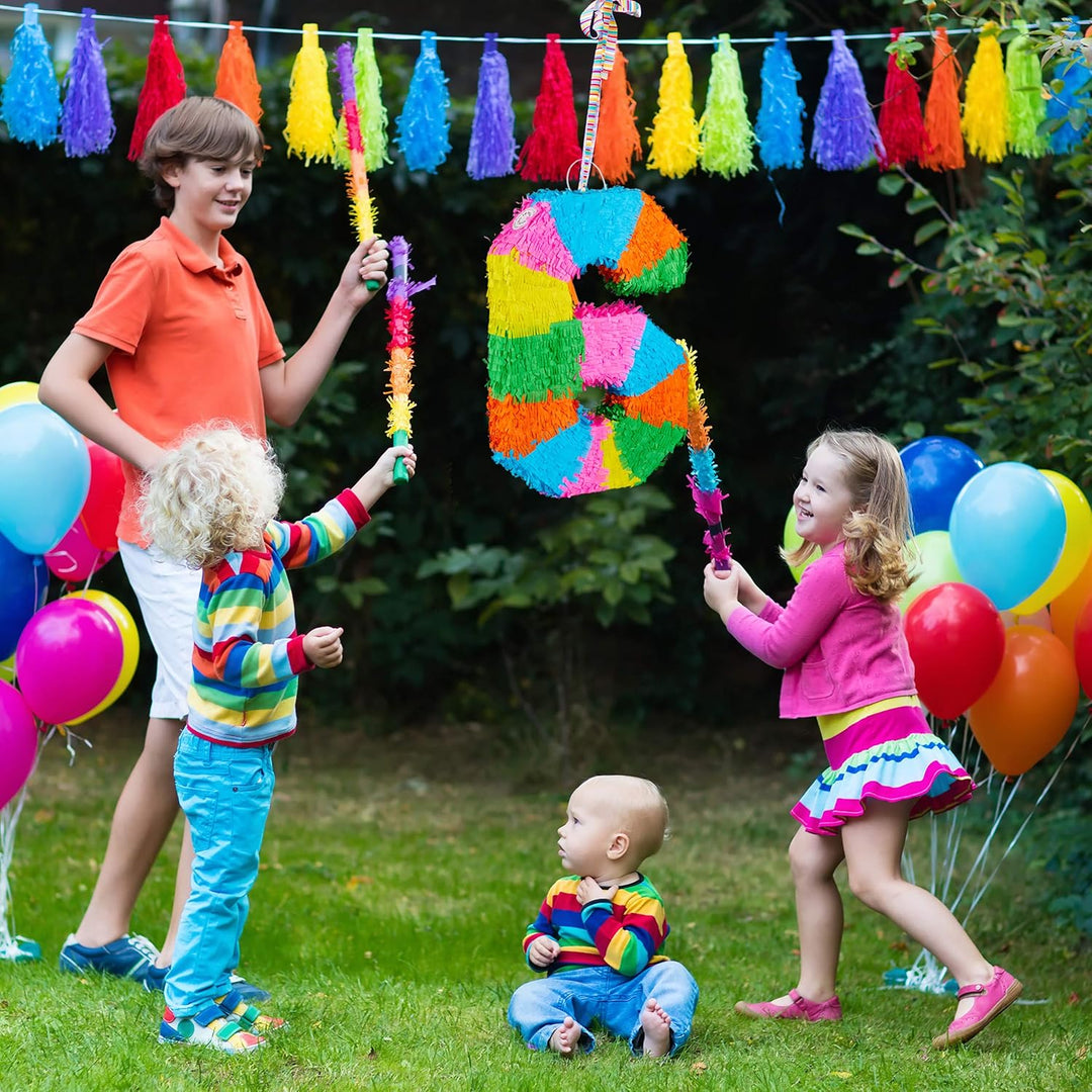Relaxdays 3 TLG. Pinata Set Geburtstag, Zahl 2, Pinatastab mit Augenmaske, Kinder & Erwachsene, Piña