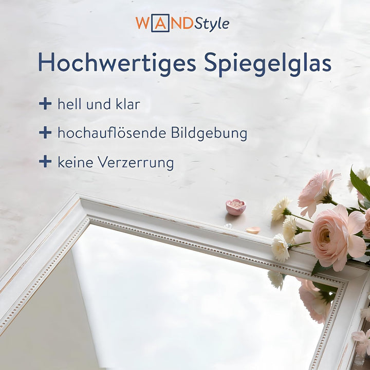 WANDStyle Spiegel Barock und Antik I Aussenmass: 52x70cm I Farbe: Weiss I weisser Wandspiegel aus Ho
