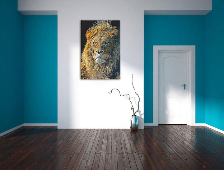 beeindruckender Löwe Deluxe Format: 100x70 cm auf Leinwand, XXL riesige Bilder fertig gerahmt mit Ke