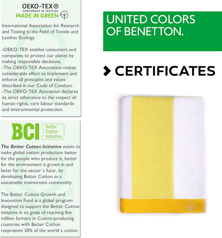 United Colours of Benefitton Strandtuch, 90 x 160 cm, 450 g/m², Frottee, 100% Baumwolle, Grün + Gelb