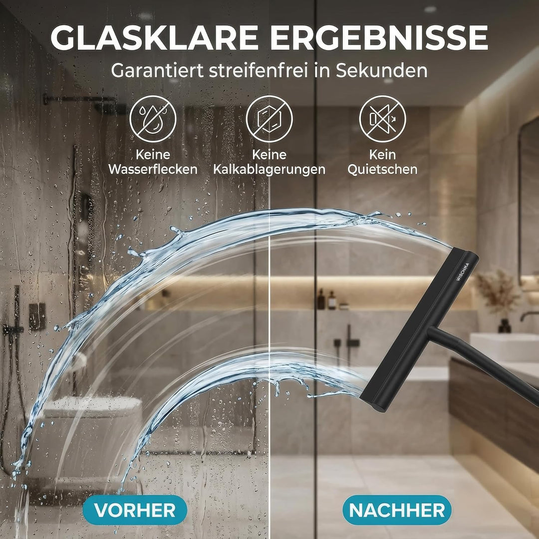 WISCHMA [Das Original] Duschabzieher schwarz Silikon − Abzieher Dusche mit Halterung ohne Bohren − G