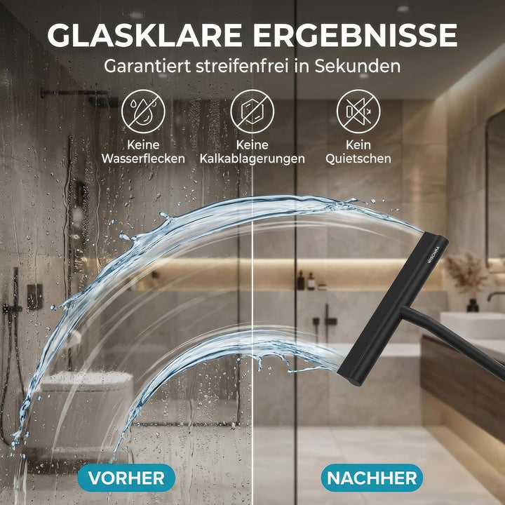WISCHMA [Das Original] Duschabzieher schwarz Silikon − Abzieher Dusche mit Halterung ohne Bohren − G