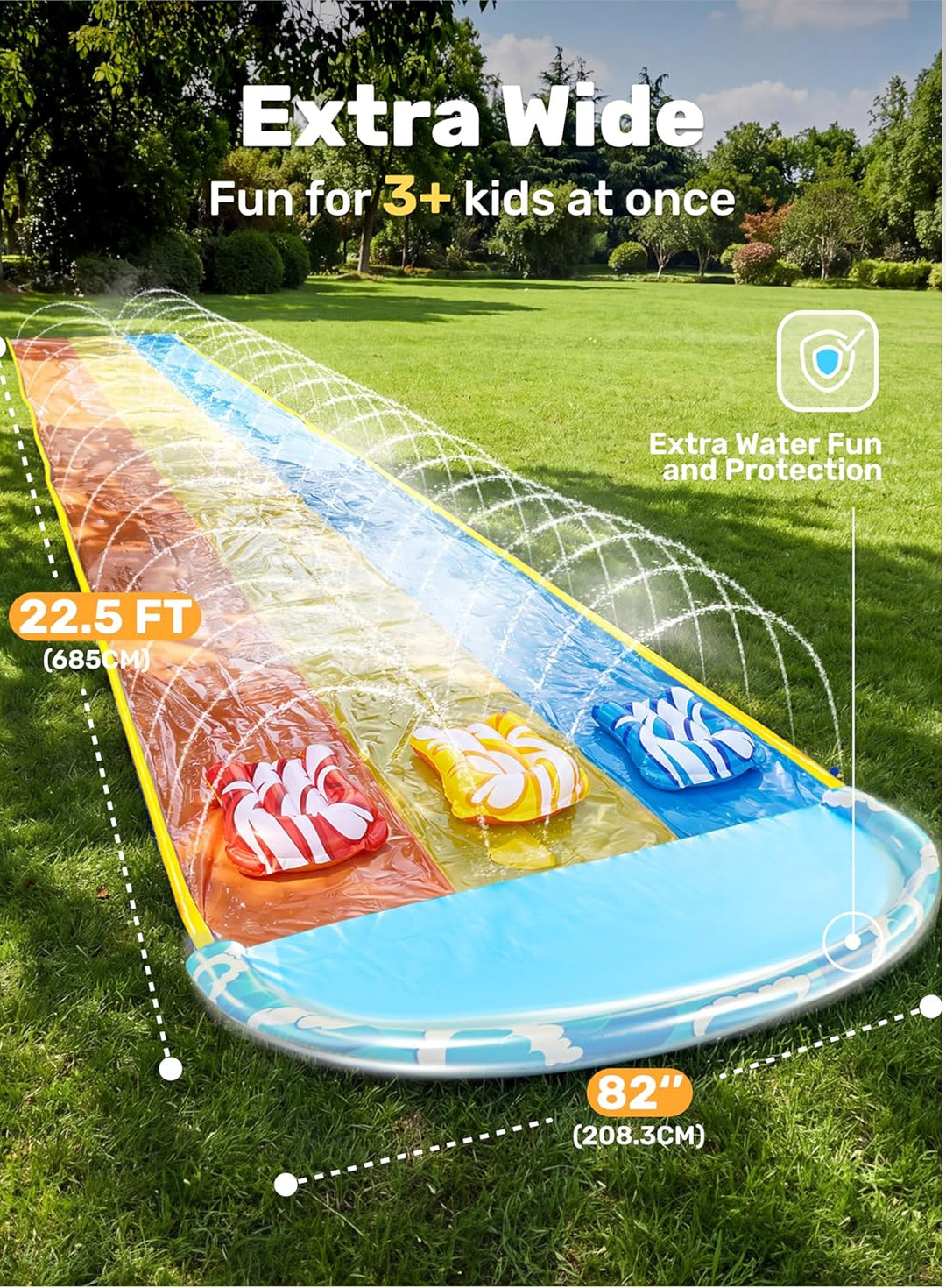 Sloosh 22,5ft x 84in/685.8*213.3cm Wellen Dreifach-Garten-Wasserrutsche, strapazierfähige Wasserruts