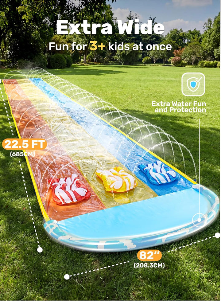 Sloosh 22,5ft x 84in/685.8*213.3cm Wellen Dreifach-Garten-Wasserrutsche, strapazierfähige Wasserruts