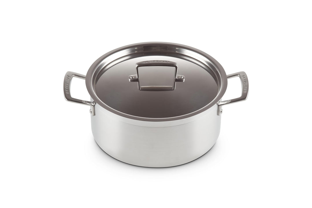 Le Creuset Bratentopf aus 3-ply Edelstahl mit Deckel, Ø 24 cm, Für alle Herdarten inkl. Induktion ge