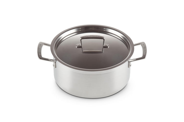 Le Creuset Bratentopf aus 3-ply Edelstahl mit Deckel, Ø 24 cm, Für alle Herdarten inkl. Induktion ge